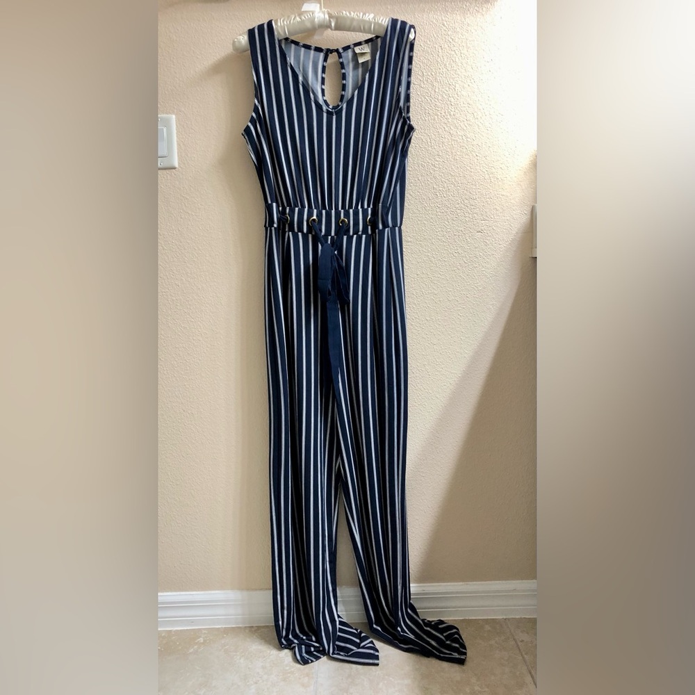 Navy and White Striped Jumpsuit